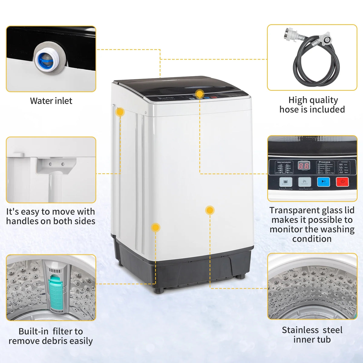 17.6 Lbs Capacity Top Load Portable Washing Machine with LED Display A6449