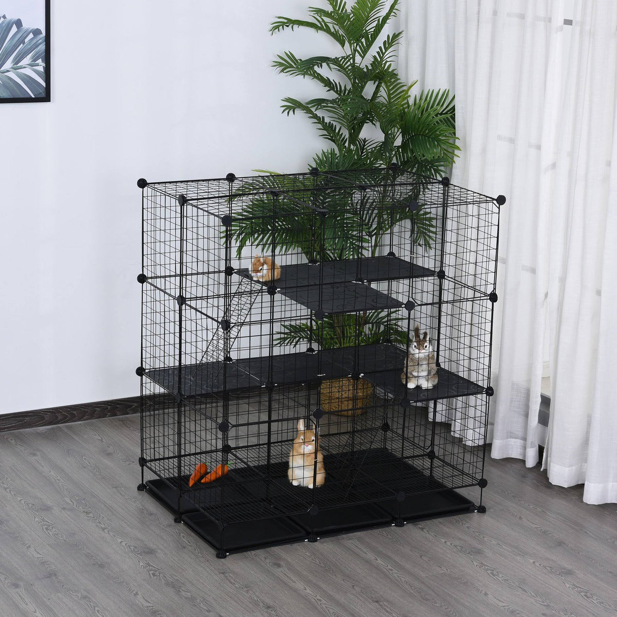 Black Steel Pet Playpen with Trays C577