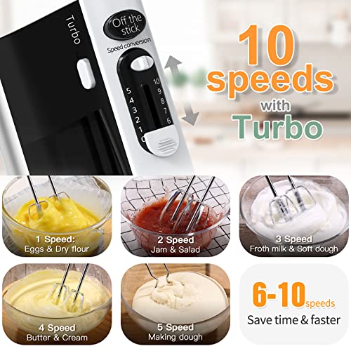 600W 10 Speed Handheld Electric Mixer with Beaters Dough Hooks H9063