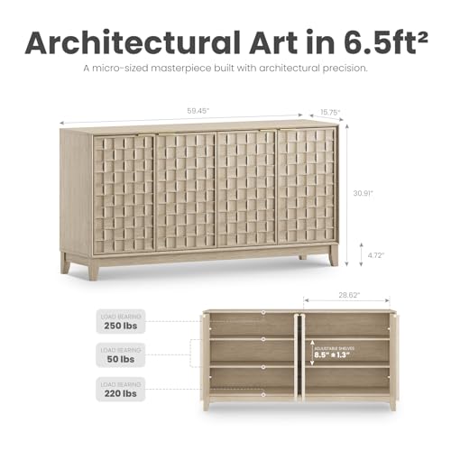 Walnut Finish Solid Wood Sideboard Cabinet with Storage P465