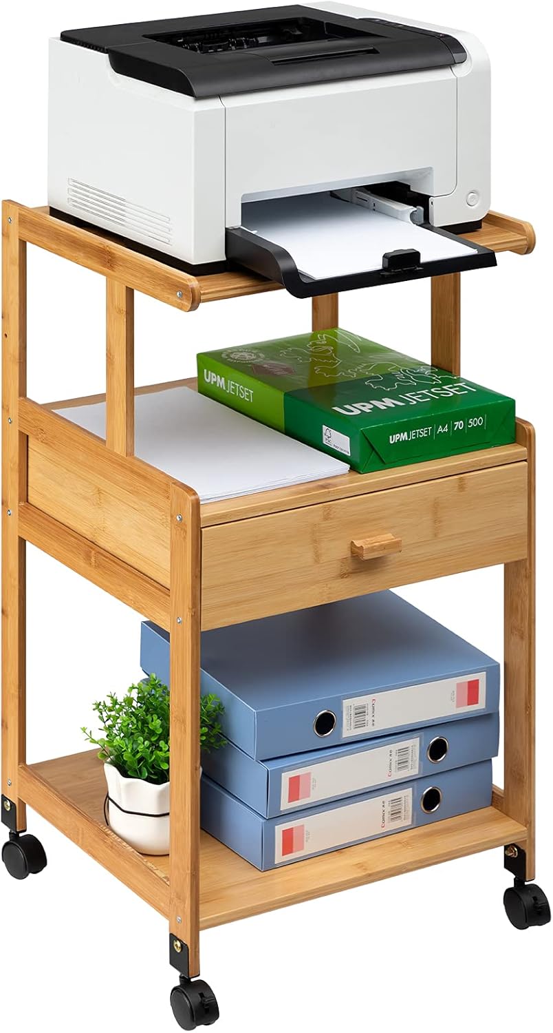 3-Tiers Mobile Printer Stand with Drawer V80983