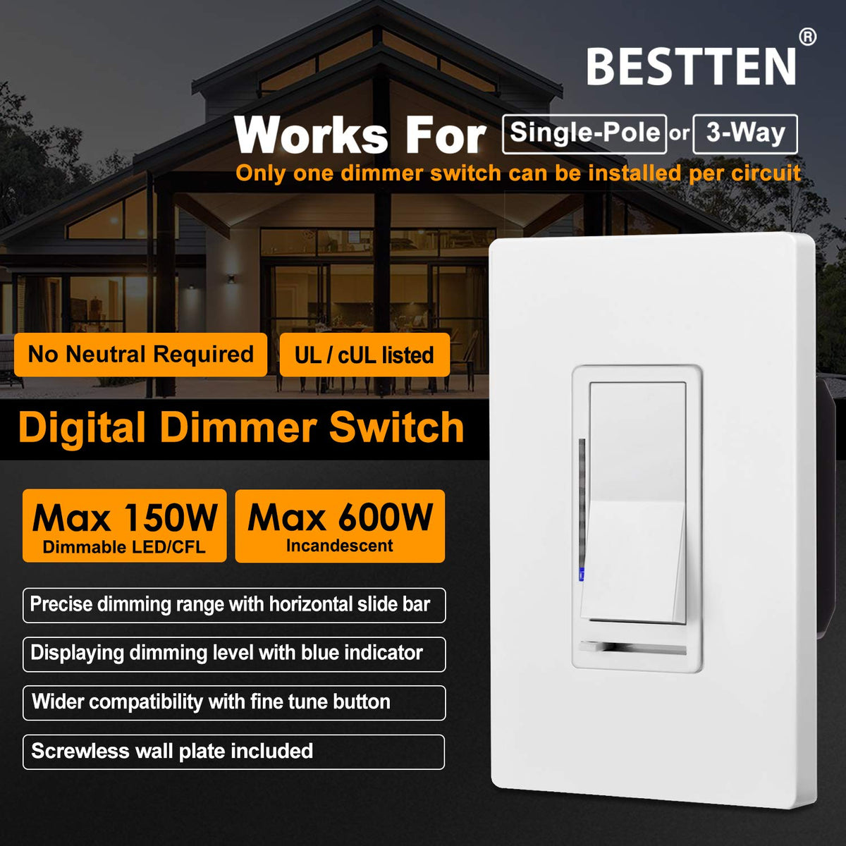 5 Pack Digital Dimmer Switch with Wallplate, White R79707