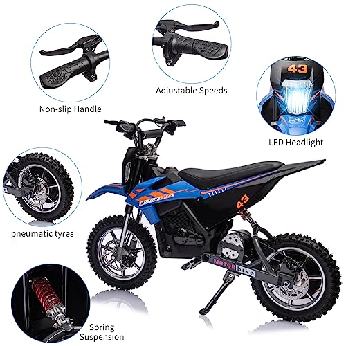 Blue Electric Dirt Bike 500W Brushed Motor 15.5MPH Leather Seat R718640