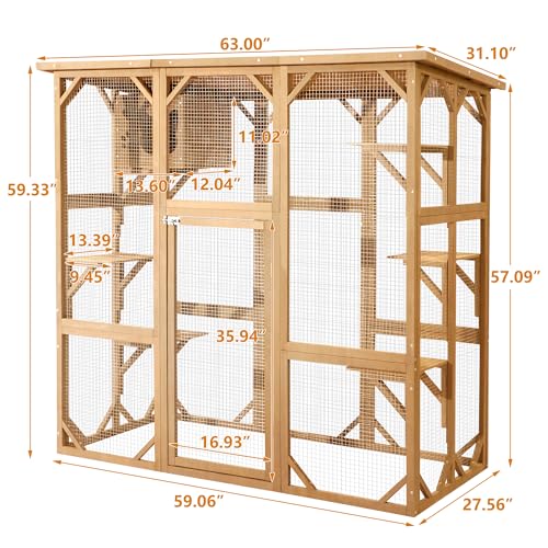 Large Outdoor Wooden Cat Enclosure with Platform and Small House B700
