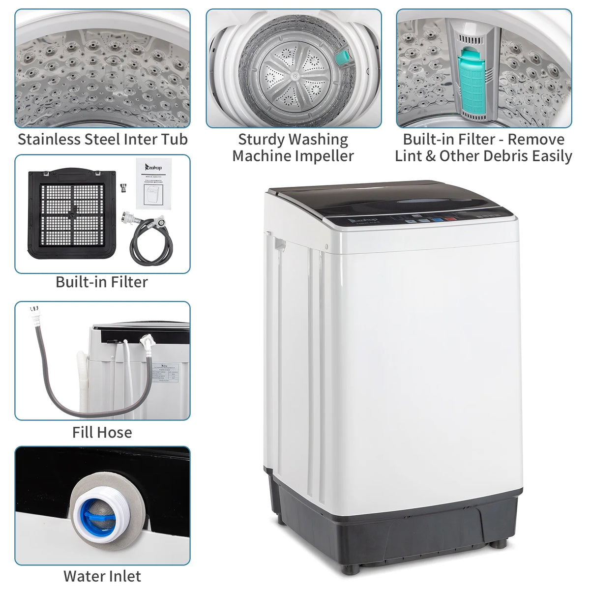 17.6 Lbs Capacity Top Load Portable Washing Machine with LED Display A6449