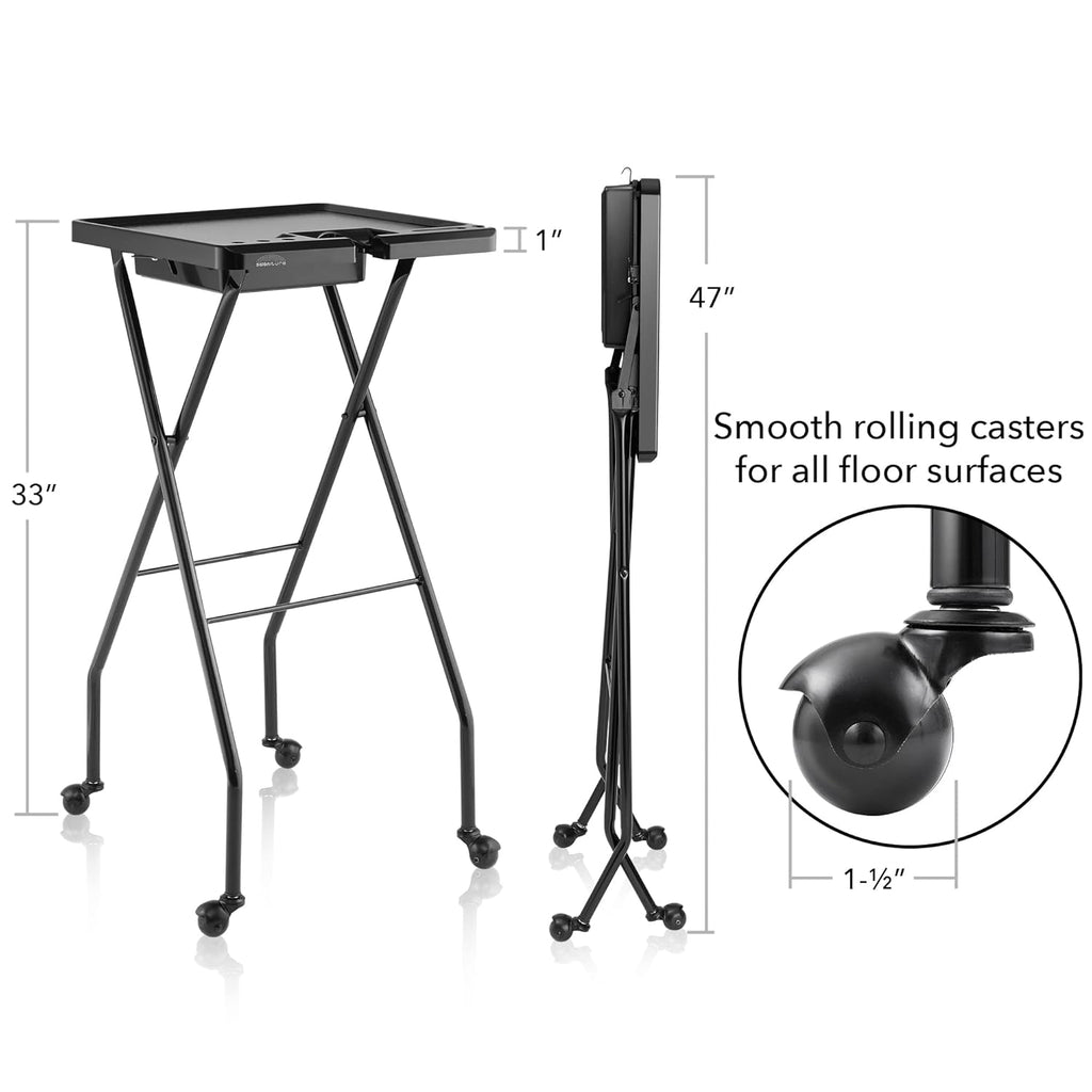 Rolling Salon Coloring Tray with Drawer and Magnetic Bowls, Black A424