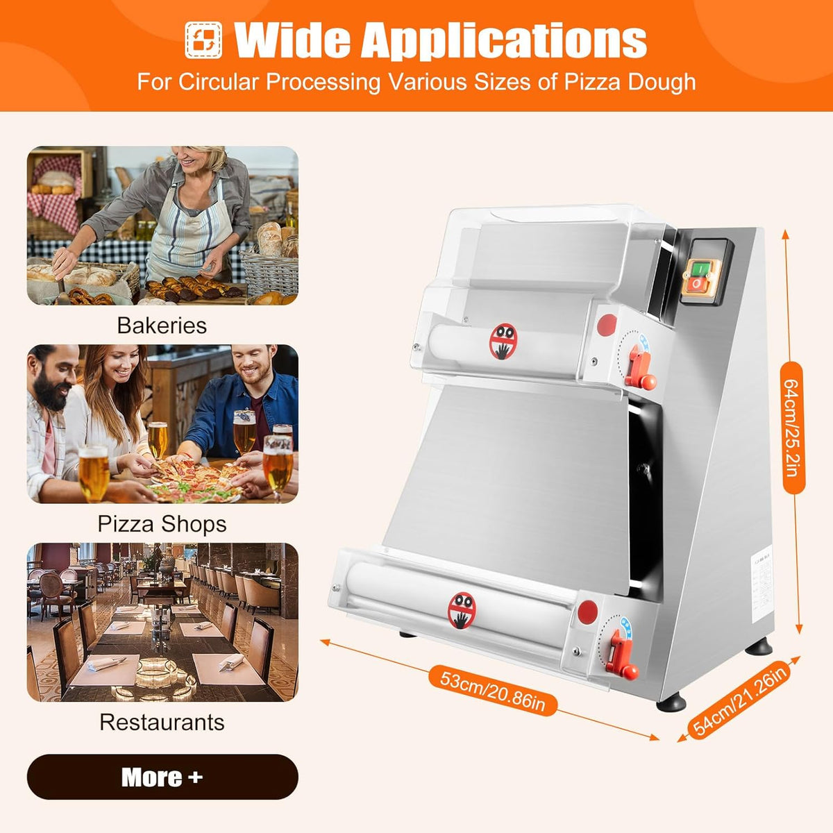 Pizza Dough Press Sheeter Machine, Commercial Electric Pizza Dough Roller Sheeter, 370W Pizza Press O935