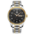 Gold Silver Black Stainless Steel Analog Quartz Watch with Day and Date X38850