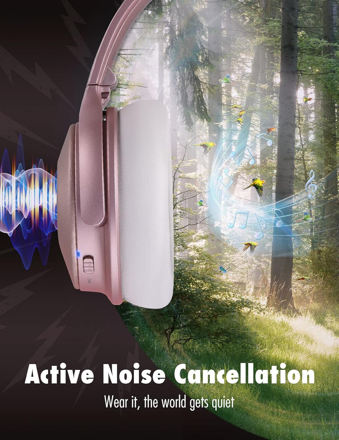 Pink Bluetooth Noise Canceling Headphones with Mics M759