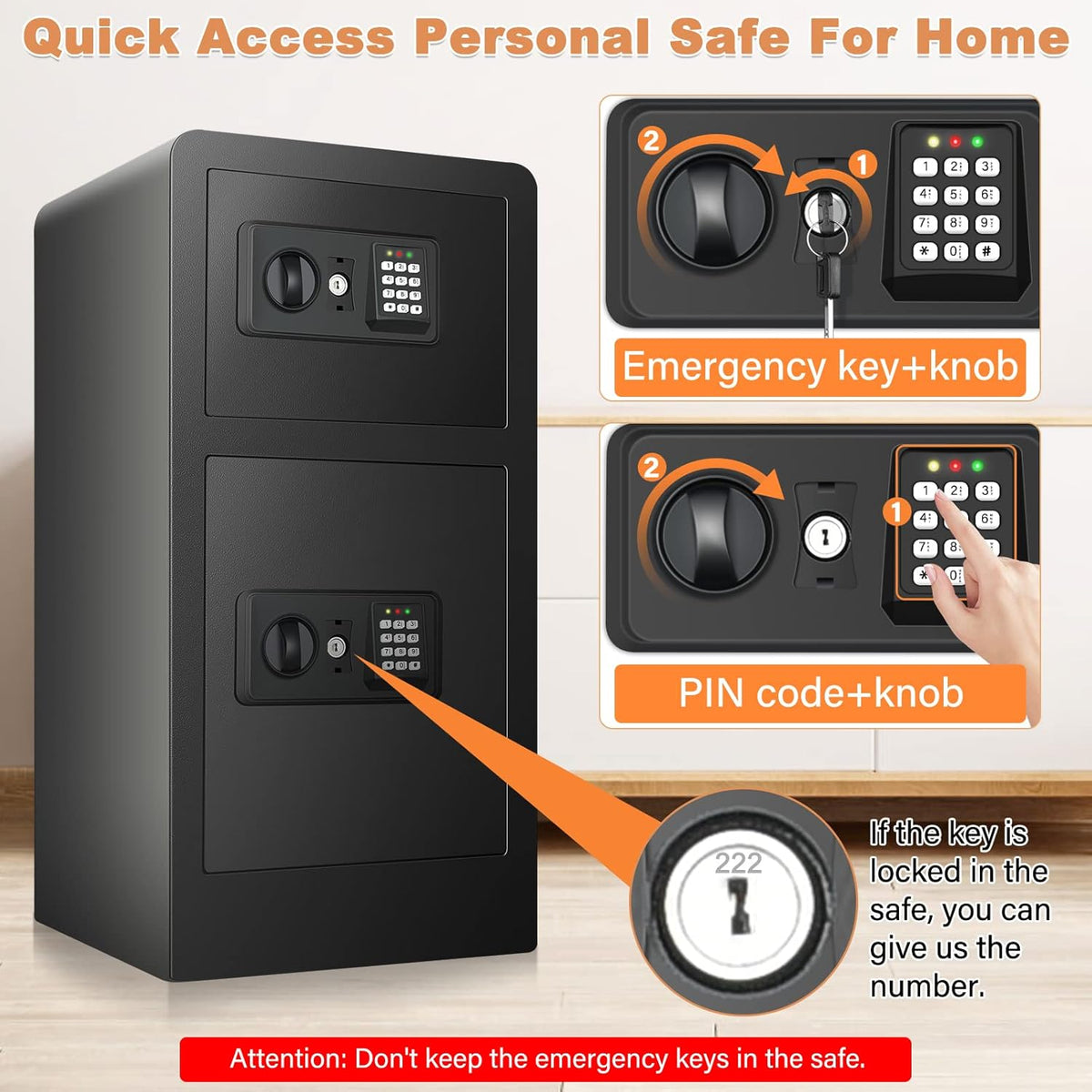 Extra Large Fireproof Safe Box with Double Safe, 83 LB Heavy Duty Security Home Safe with Inner Cabinet Box K616