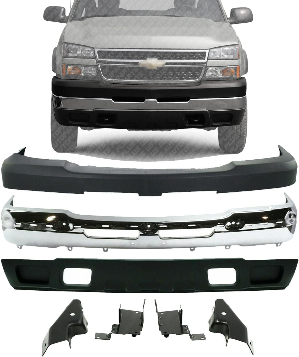 Front Bumper Chrome Steel Set T634