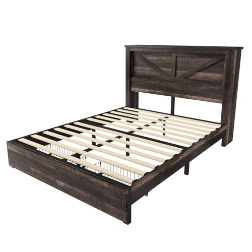 Grey King Bed Frame with Storage Drawers and Bookcase Headboard N95195