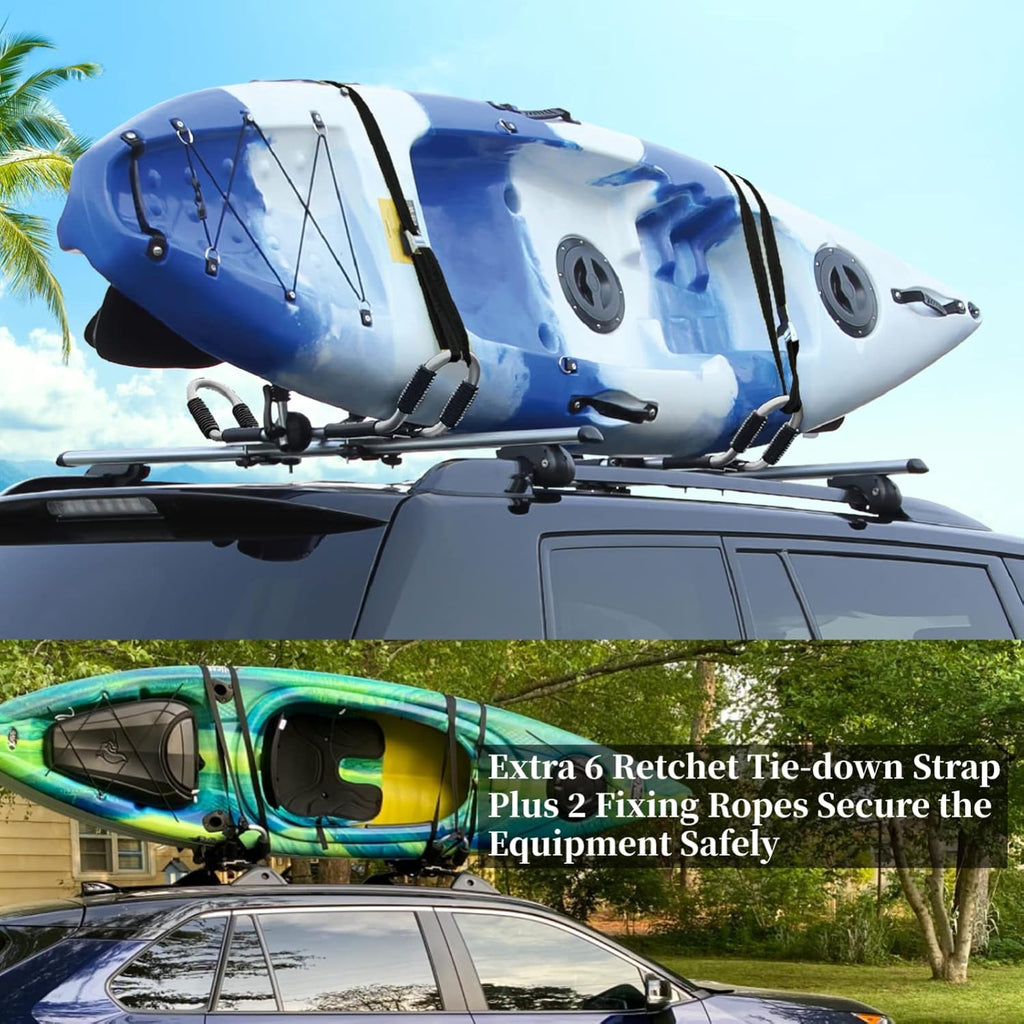 Kayak Roof Rack 4-in-1 Car Roof Carrier Rack, Folding J Bar for 2 Kayaks, Canoe, Surfboard, SUP L817