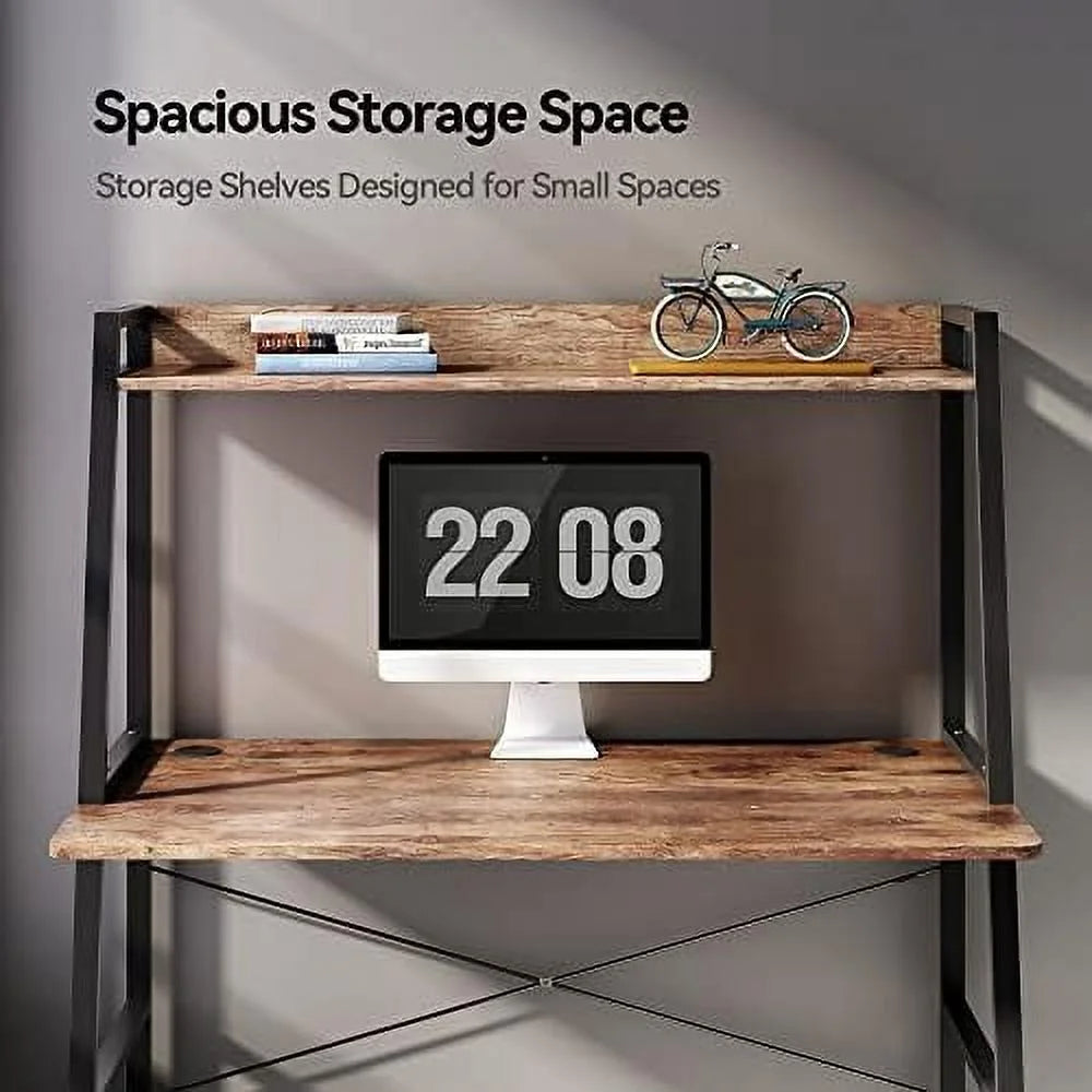 43 Inch Rustic Brown Computer Ladder Desk with Shelves L6727