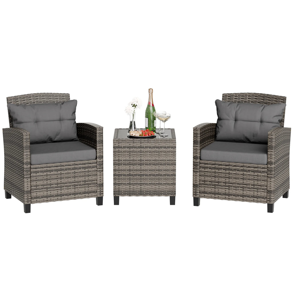 3 Pieces Wicker Patio Furniture Set with Tempered Glass Table Beige R66393