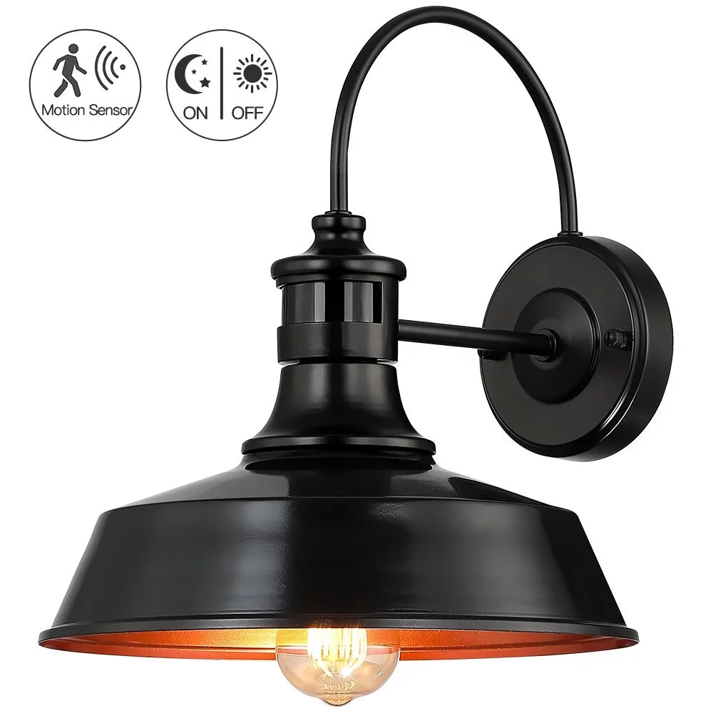 Black Motion Sensor Outdoor Wall Sconce L6405