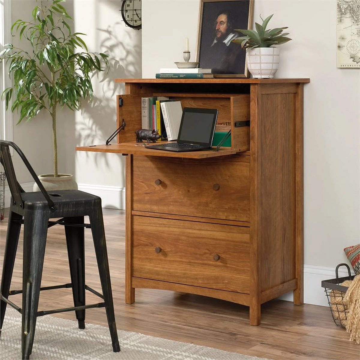 Engineered Wood Secretary Desk/Chest in Prairie Cherry G67309