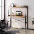 43 Inch Rustic Brown Computer Ladder Desk with Shelves L6727