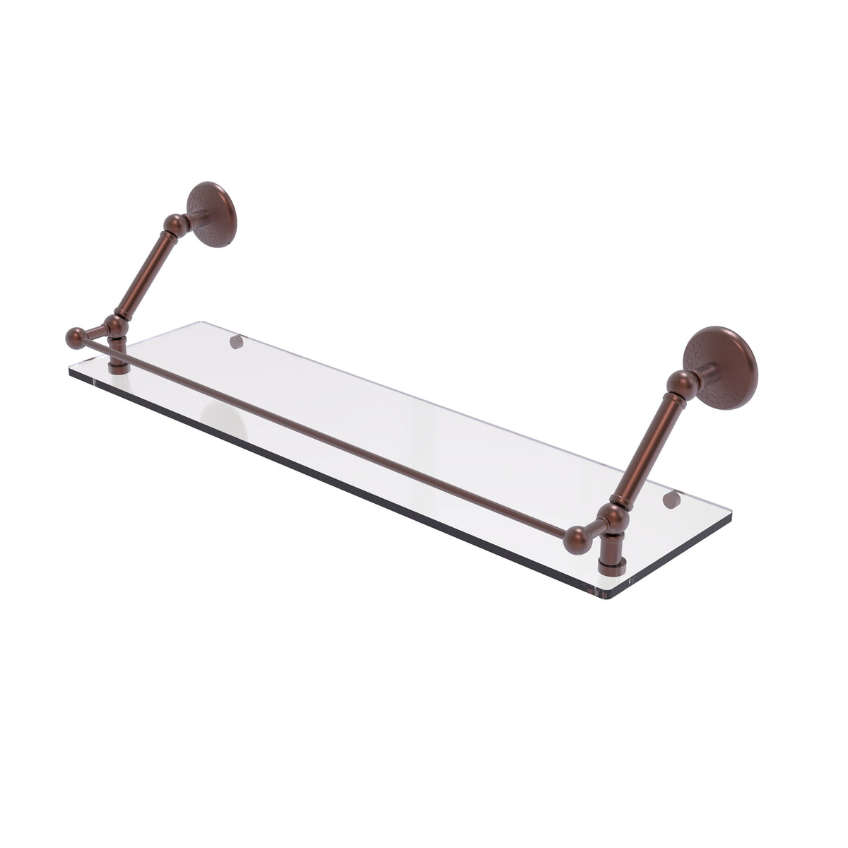 Antique Copper Floating Glass Shelf with Gallery Rail - 30 inch A901