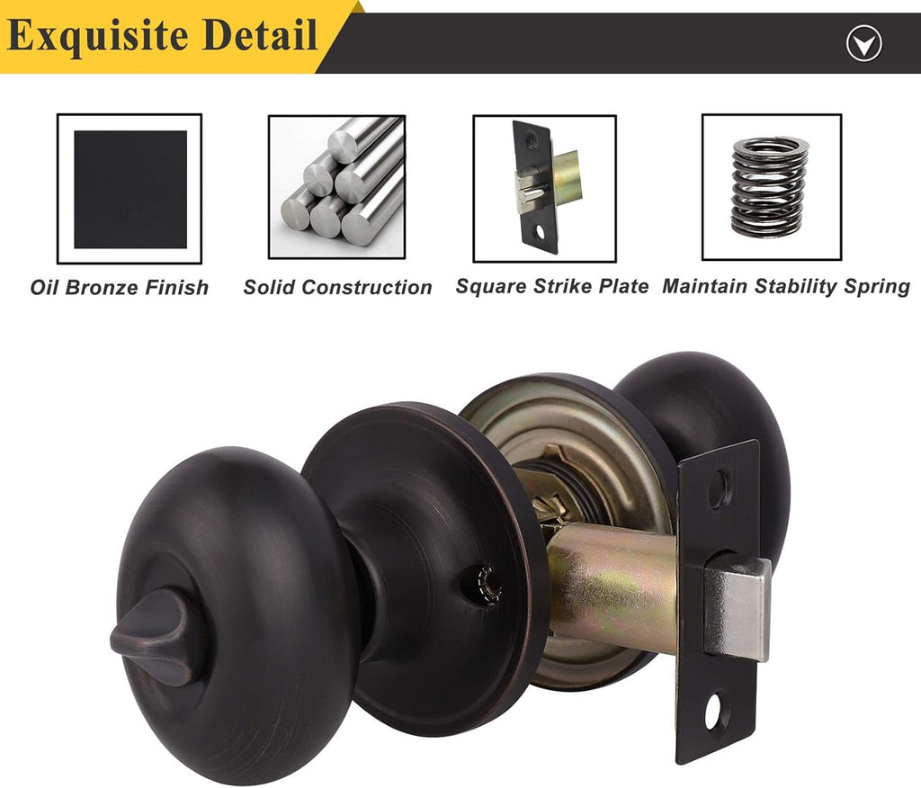 6 Packs Oil Rubbed Bronze Privacy Door Knobs with Lock S379855