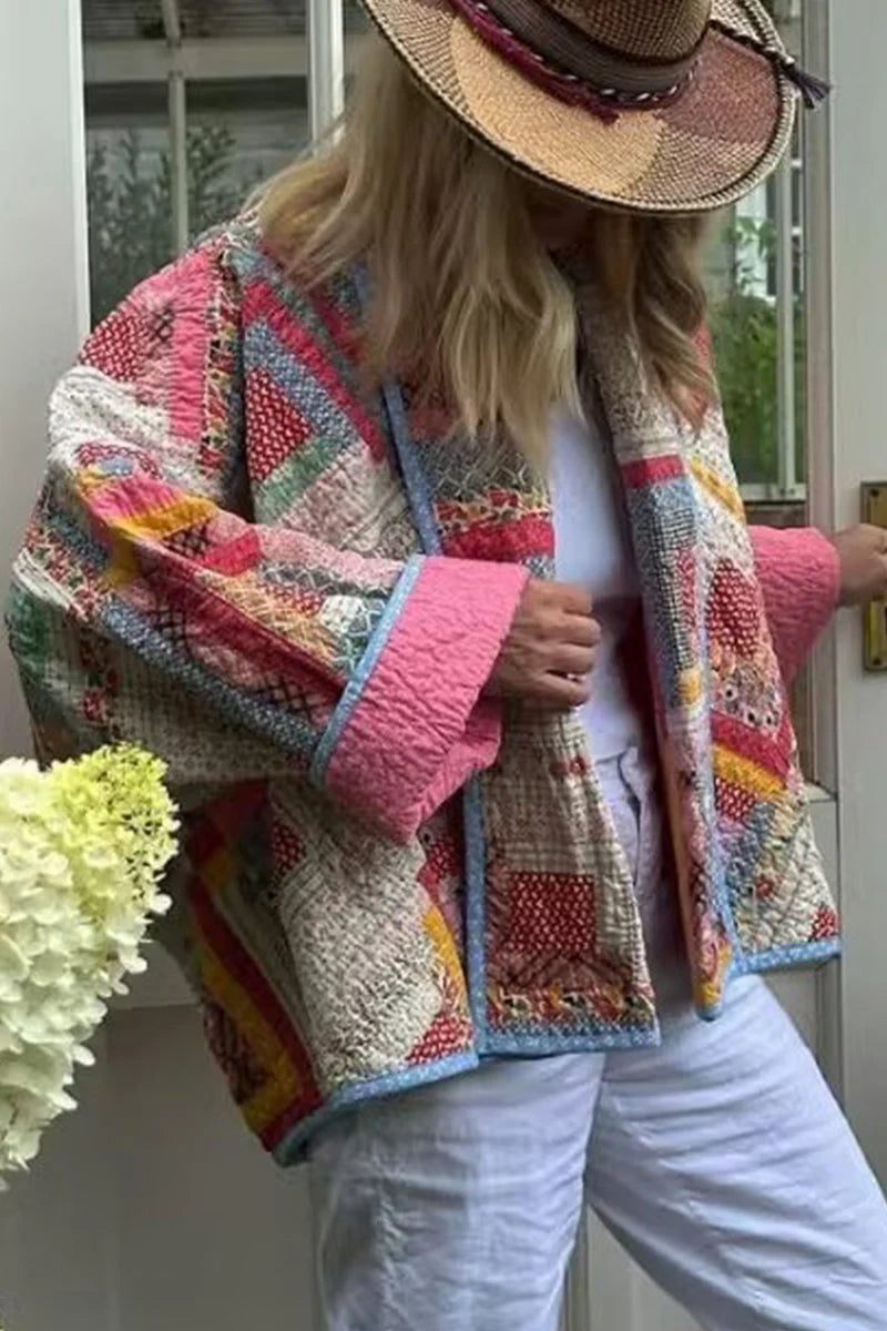 Vintage Geometric Printing Scarf Collar Outerwear G31093