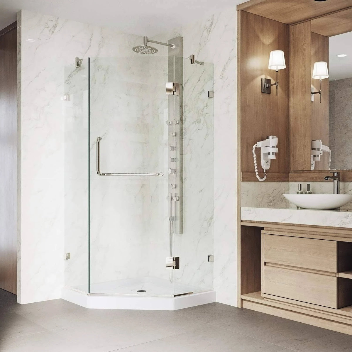 Frameless Neo-Angle Shower Enclosure with Low-Profile Base F6516