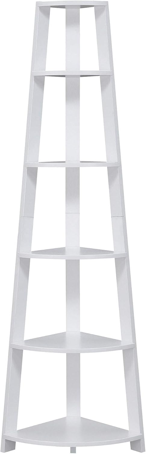 White 5 Tier Corner Bookcase S2995