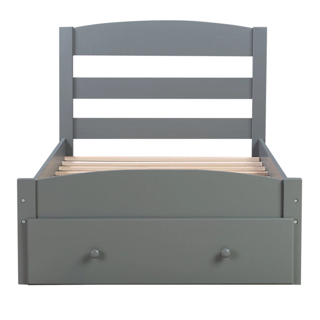 White Pine Wood Twin Bed with Storage Drawer G58159