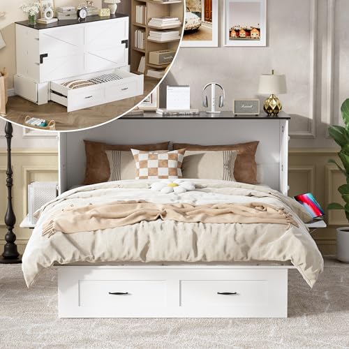 Queen Murphy Bed with Storage and Charging Station I3811