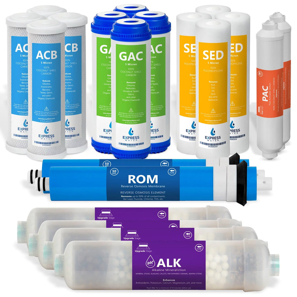 Alkaline Reverse Osmosis System Replacement Filter Set 20 Filters 50 GPD RO Membrane 10 inch Water Filters I840874