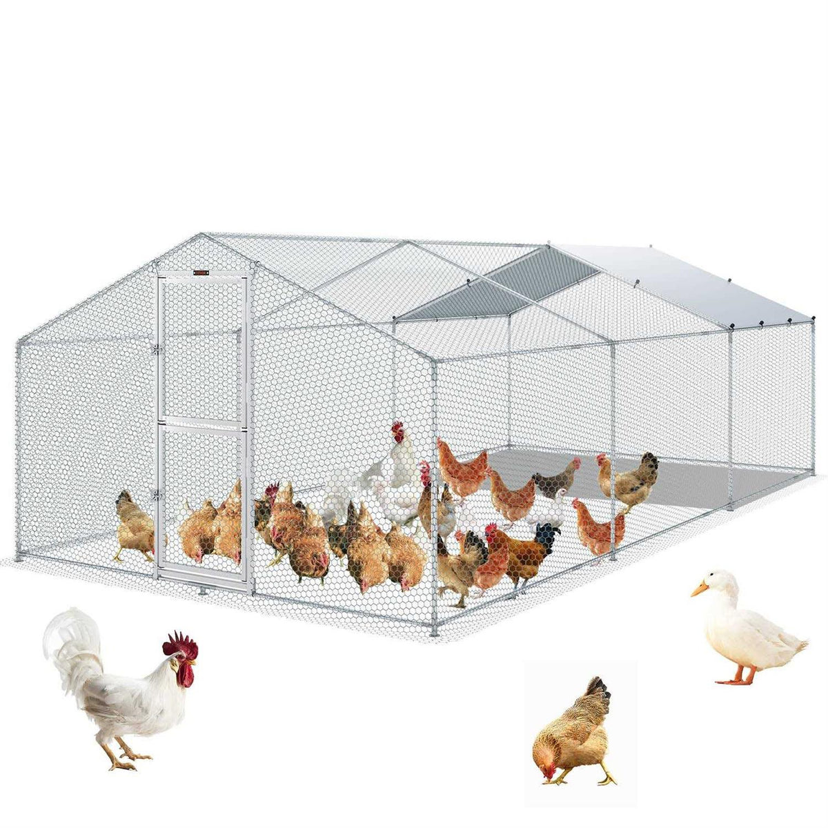 Large Metal Chicken Coop with Run W30120