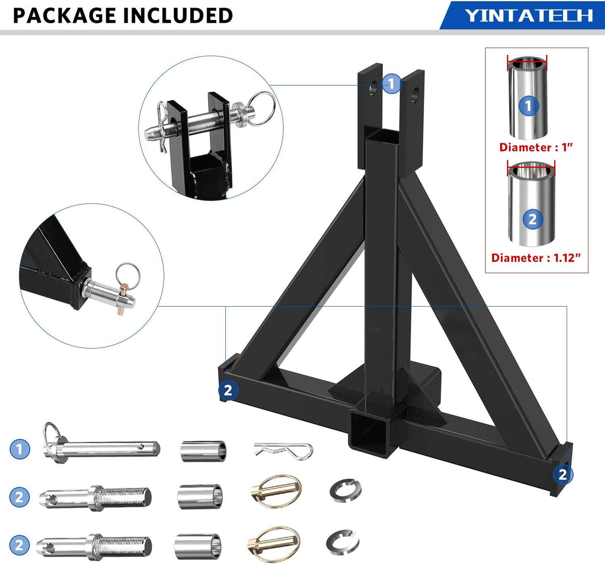3 Point 2" Receiver Trailer Hitch Heavy Duty Drawbar Adapter Category One Tractor Tow Pack of 2 N744