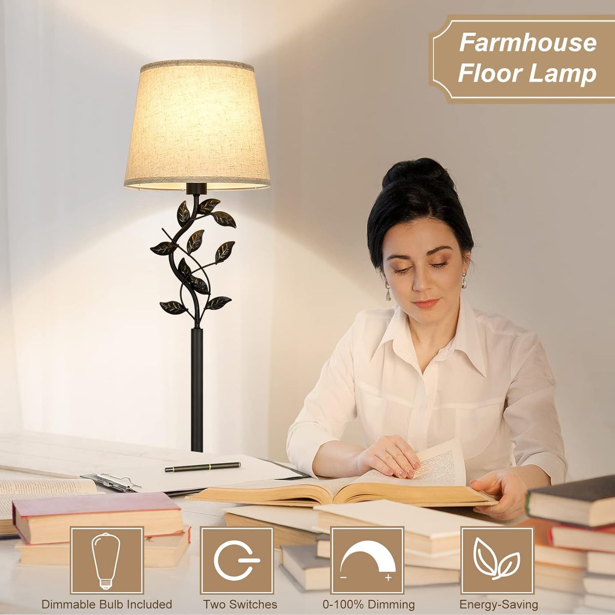 Fully Dimmable LED Floor Lamp with Delicate Leaves, 8W Bulb Included X287293