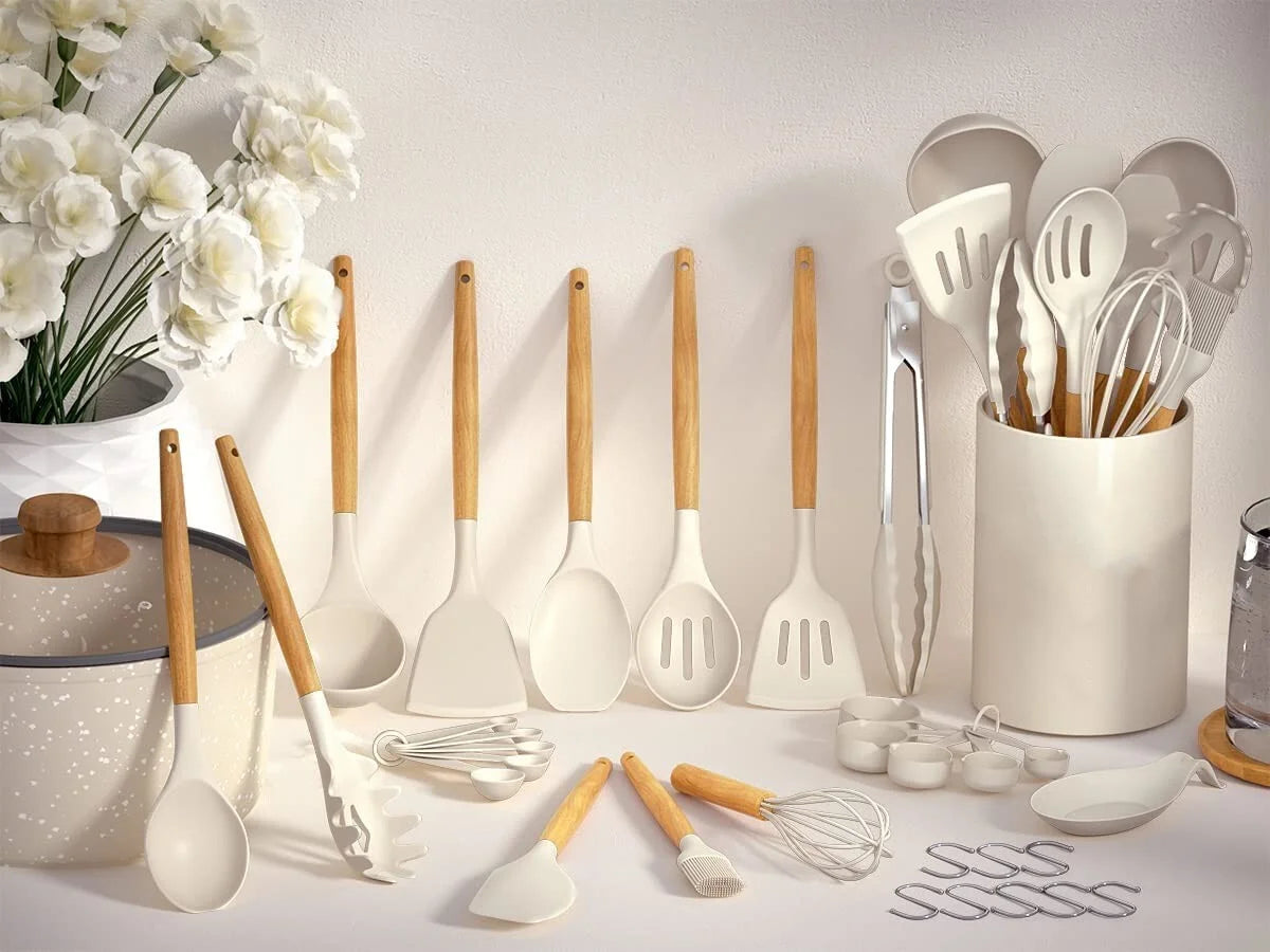33 Pcs Non-Stick Silicone Cooking Utensil Set with Holder K88394