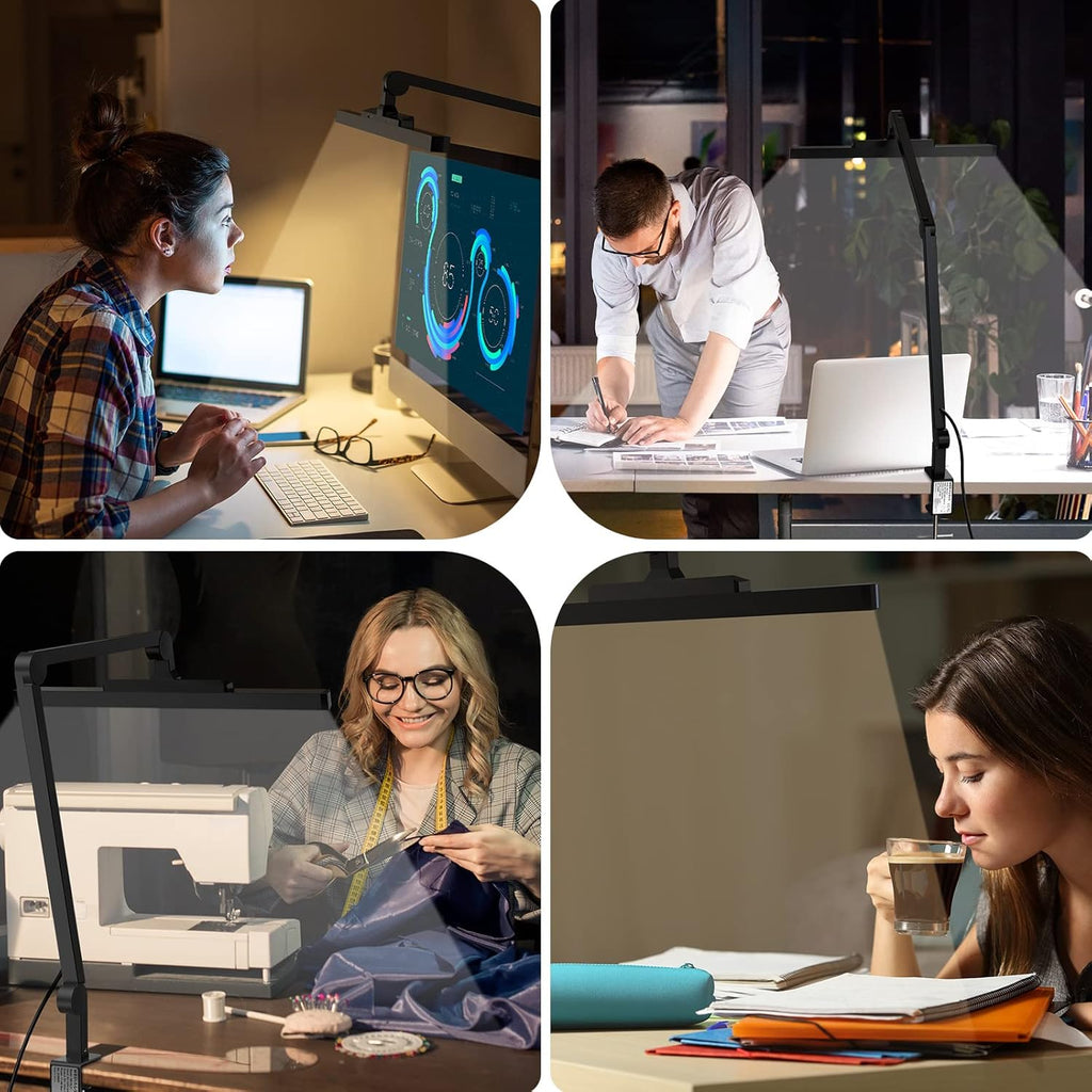 LED Desk Lamp with Clamp, Dimmable Swing Arm, 4 Color Modes C52426
