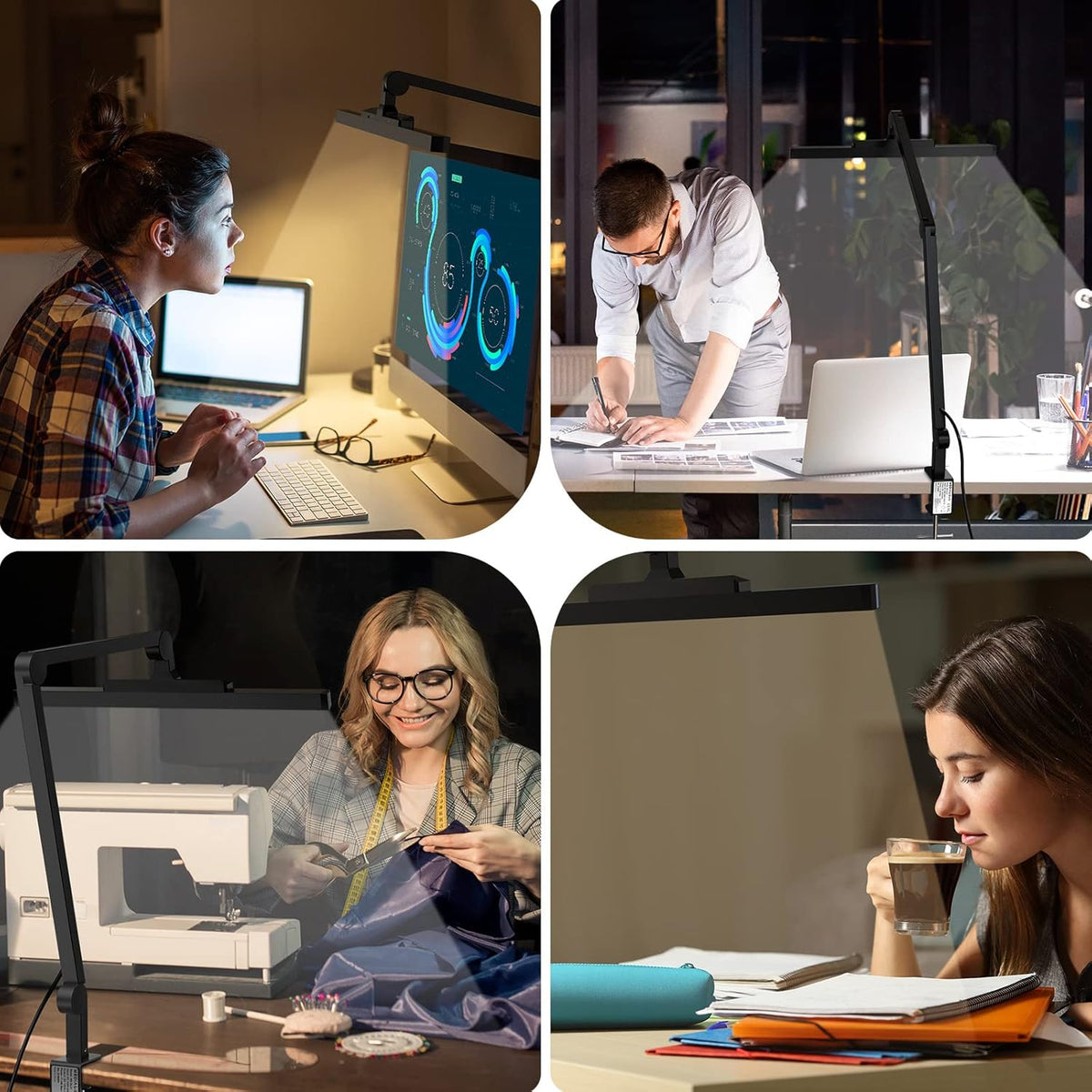 LED Desk Lamp with Clamp, Dimmable Swing Arm, 4 Color Modes C52426