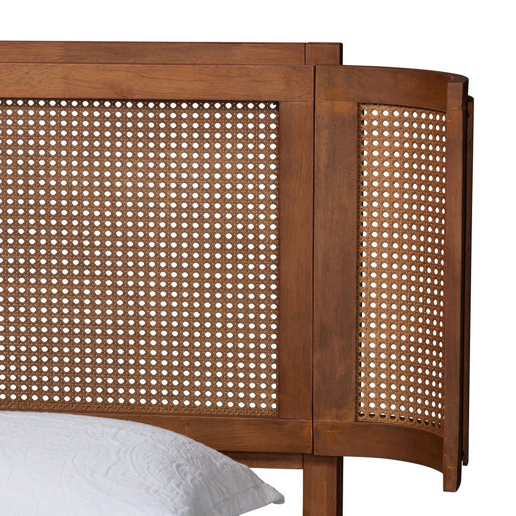 Walnut Brown Wood and Natural Rattan Full Size Platform Bed G49504