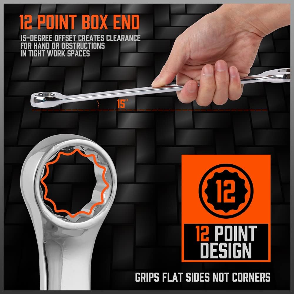 32-Piece Combination Wrench Set, SAE and Metric, 12 Point, Chrome Vanadium Steel with Case V710196