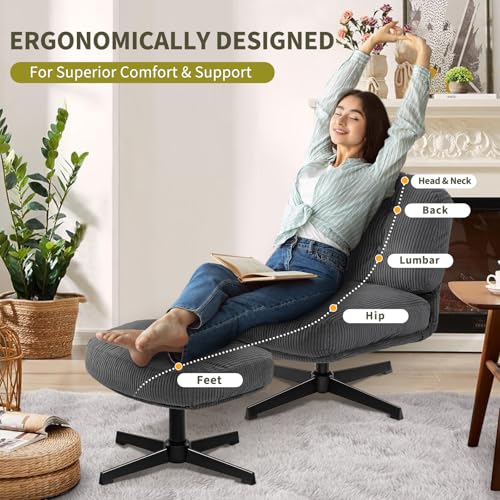 Dark Gray Swivel Accent Chair with Ottoman E858