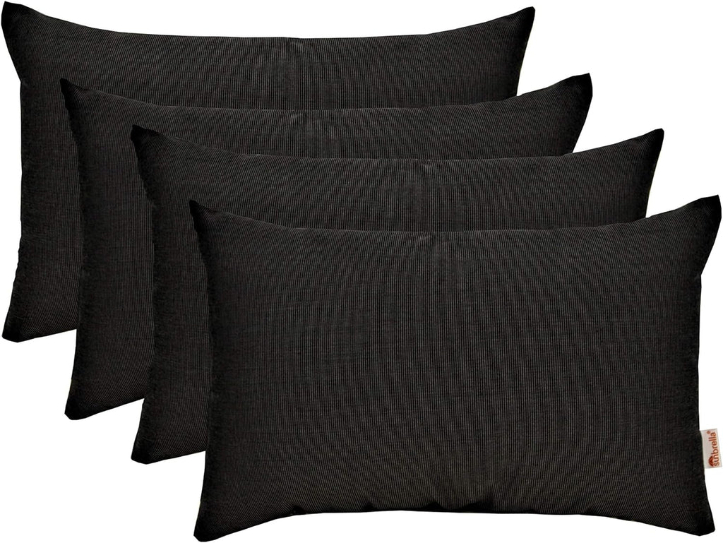 Set Of 4 Rectangle Lumbar Throw Pillows Sunbrella Canvas Coal Dark Grey Gray 12" X 20" M594