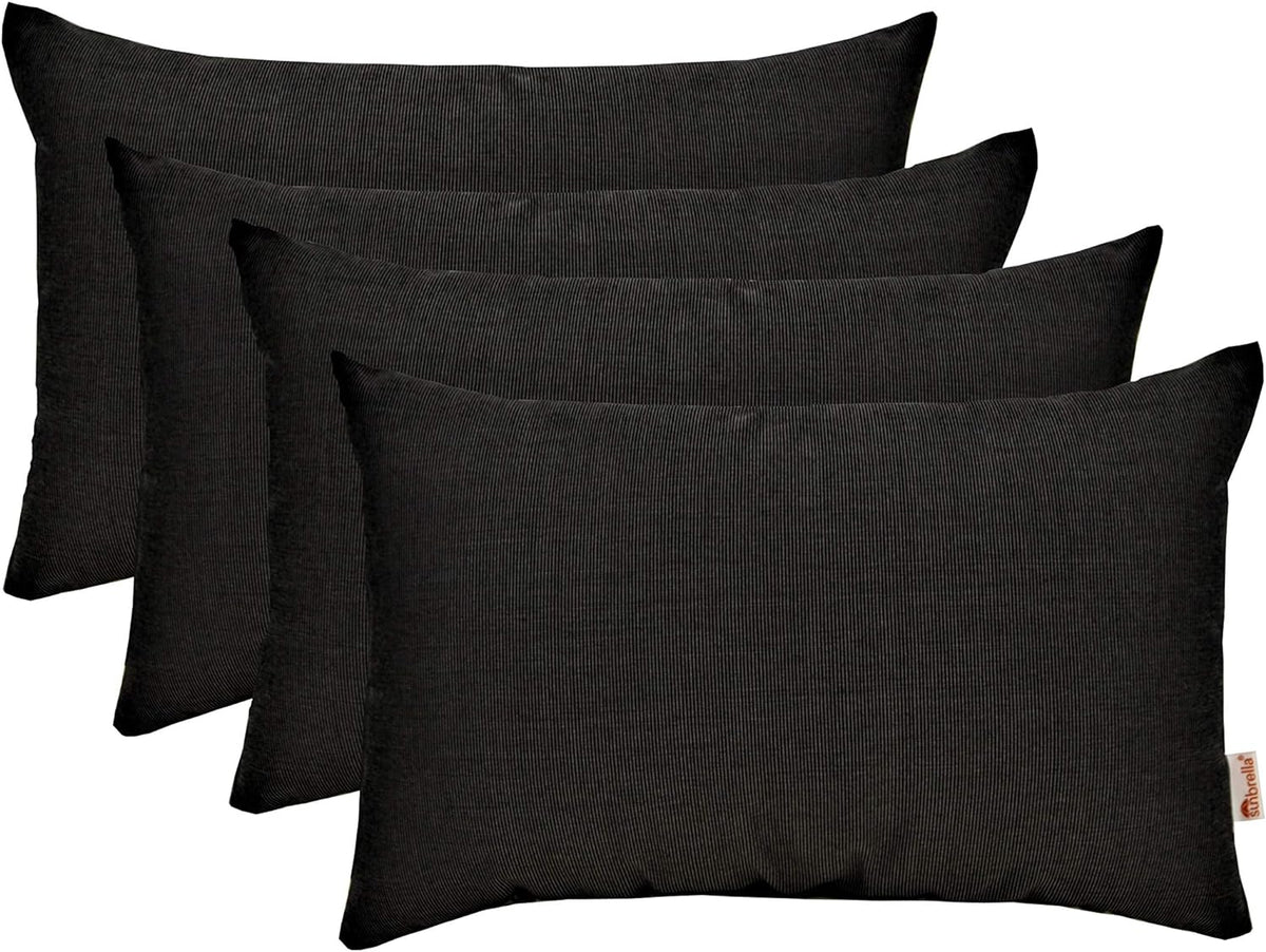 Set Of 4 Rectangle Lumbar Throw Pillows Sunbrella Canvas Coal Dark Grey Gray 12" X 20" M594