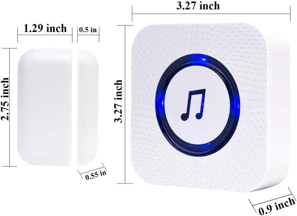 Wireless Door Open Chime with 55 Chimes 5 Adjustable Volume Mute Mode, 3 Receiver 3 Magnetic Door Window Sensor, Pack of 2 B382
