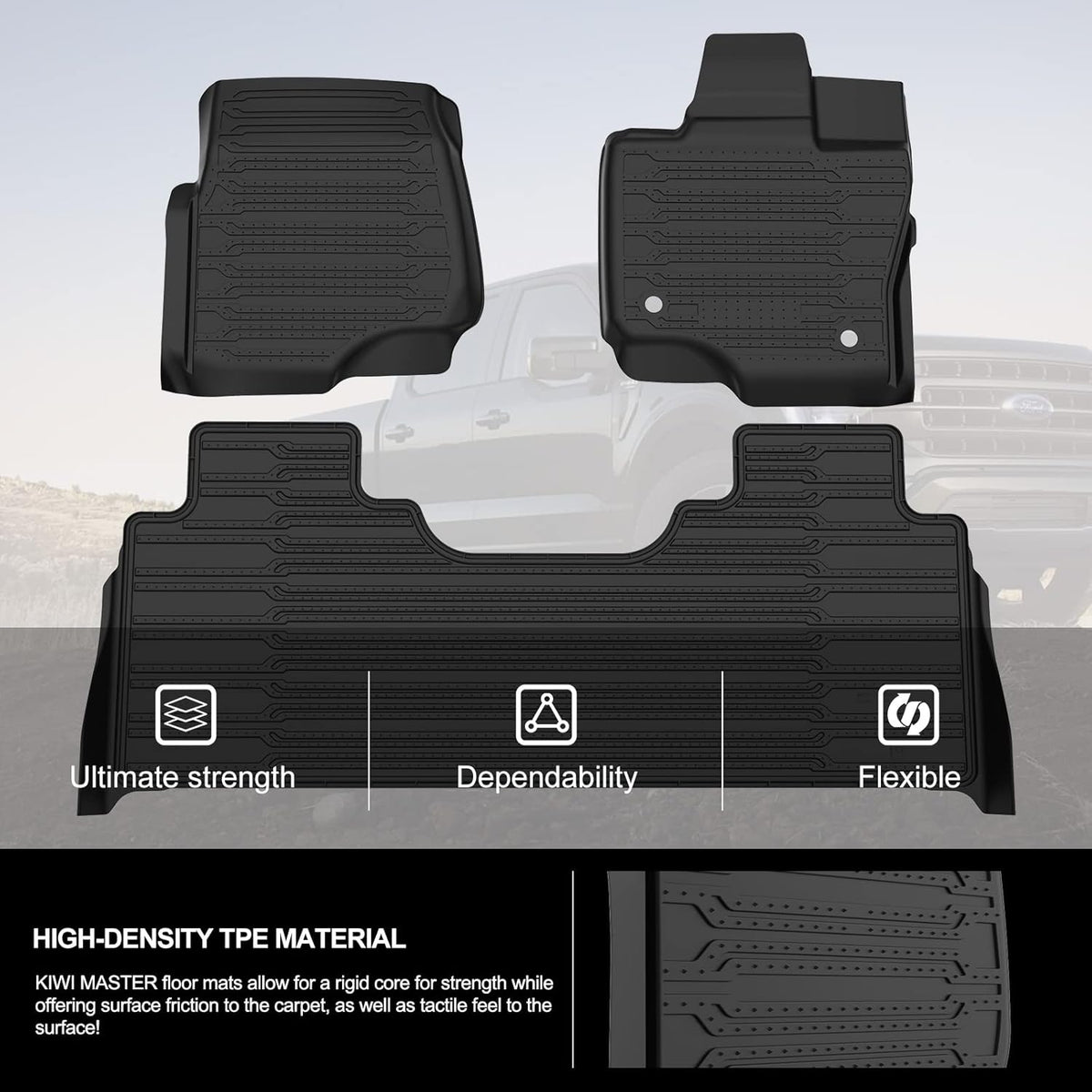 F150 Floor Mats for 2021 2022 Ford F-150 SuperCrew Cab All Weather Custom Fit Liners with Under Seat Lux Box M18217