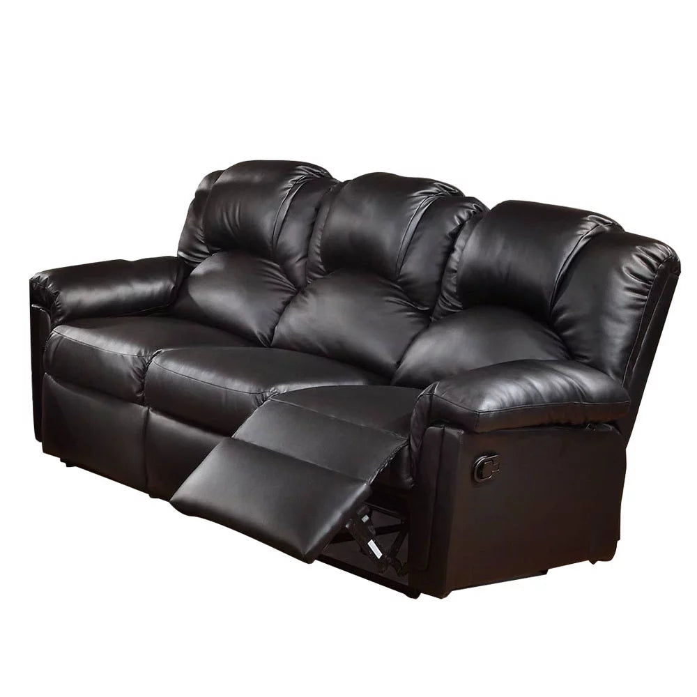 Black 3 Seats Bonded Leather Manual Reclining Sofa L4074
