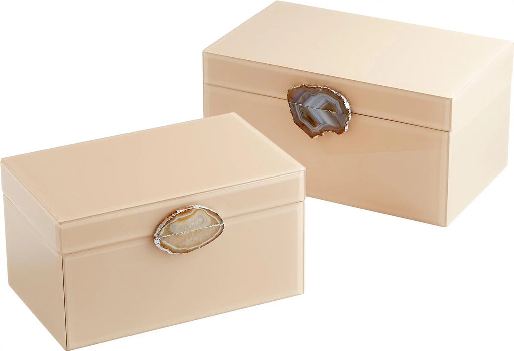 Beige Agate Stone Glass Wood Container E210664