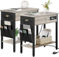 Set of 2 Black Narrow End Tables with Charging Station P28074