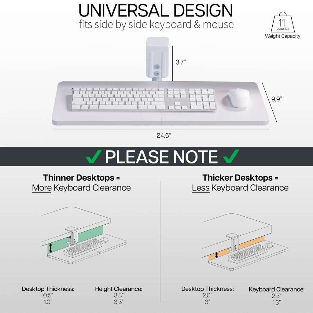 White 25 x 10 inch Clamp-on Keyboard and Mouse Tray I56400