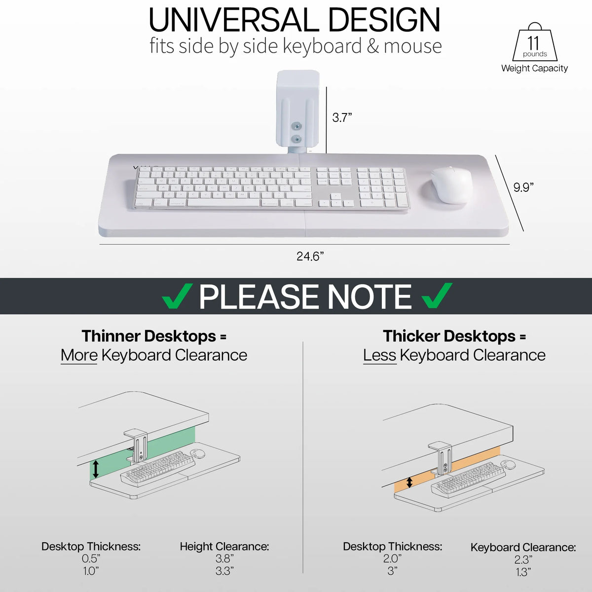 White 25 x 10 inch Clamp-on Keyboard and Mouse Tray I56400