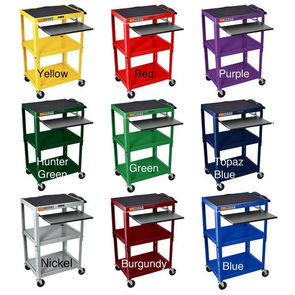 Adjustable Steel Utility Cart with Keyboard Shelf Yellow J526