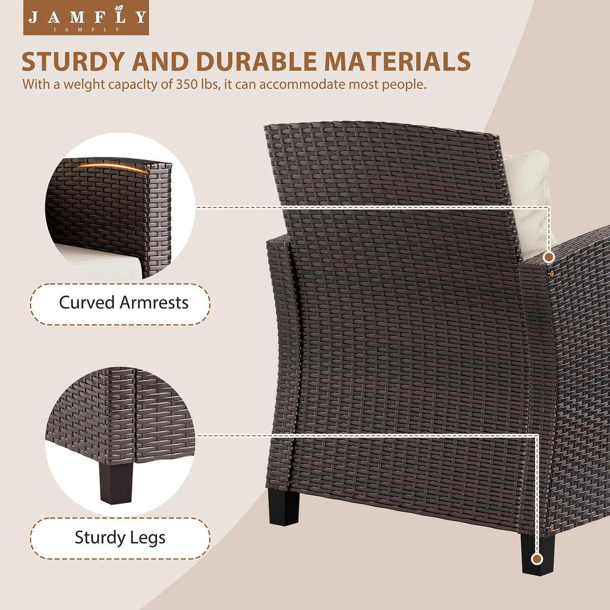3 Pieces Wicker Patio Furniture Set with Tempered Glass Table Beige R66393